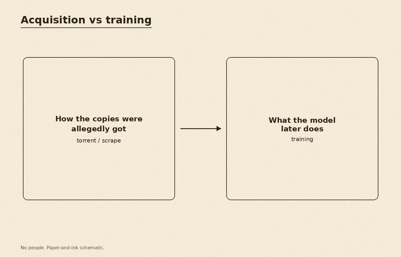 Schematic contrasting alleged data acquisition with later model training, no logos or people