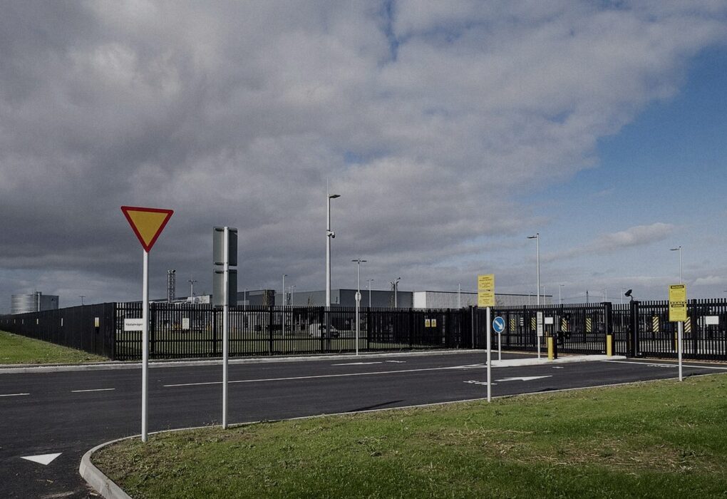 Face-free Wikimedia Commons photograph of a Microsoft data center exterior campus in Staffanstorp Sweden — hero for Buildots $130M AI construction intelligence raise September 2026