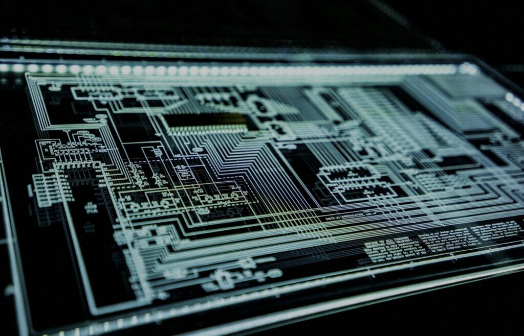 Face-free abstract teal LED circuit panel glowing against a dark background — related cybersecurity and agent supply-chain infrastructure still for AIR AI security startup coverage