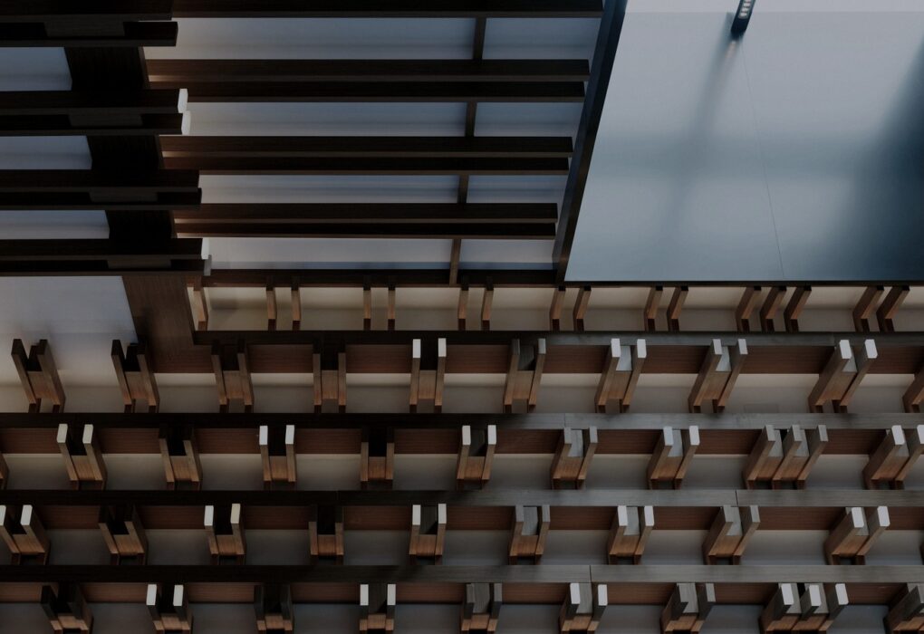 Face-free geometric office interior for Corridor's $25M seed benefits brokerage, Sep 21 2026
