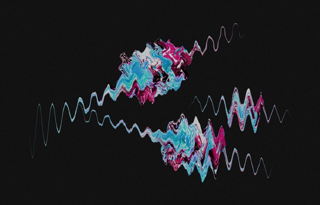 Face-free abstract sound-wave visualization on a black background — related still for Nuance Labs $50M full-duplex face-to-face AI news Sep 15 2026