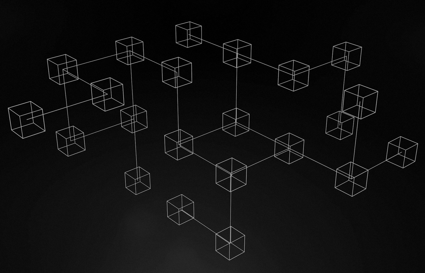 Face-free abstract wireframe cube network on dark background — related still for SciFin $44M seed revenue AI context-layer coverage