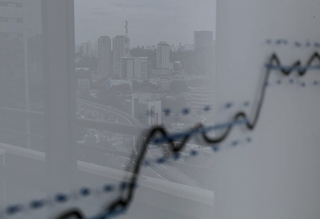 Face-free city skyline reflected on a finance graph for SoftBank bonds and OpenAI funding, Sep 21 2026